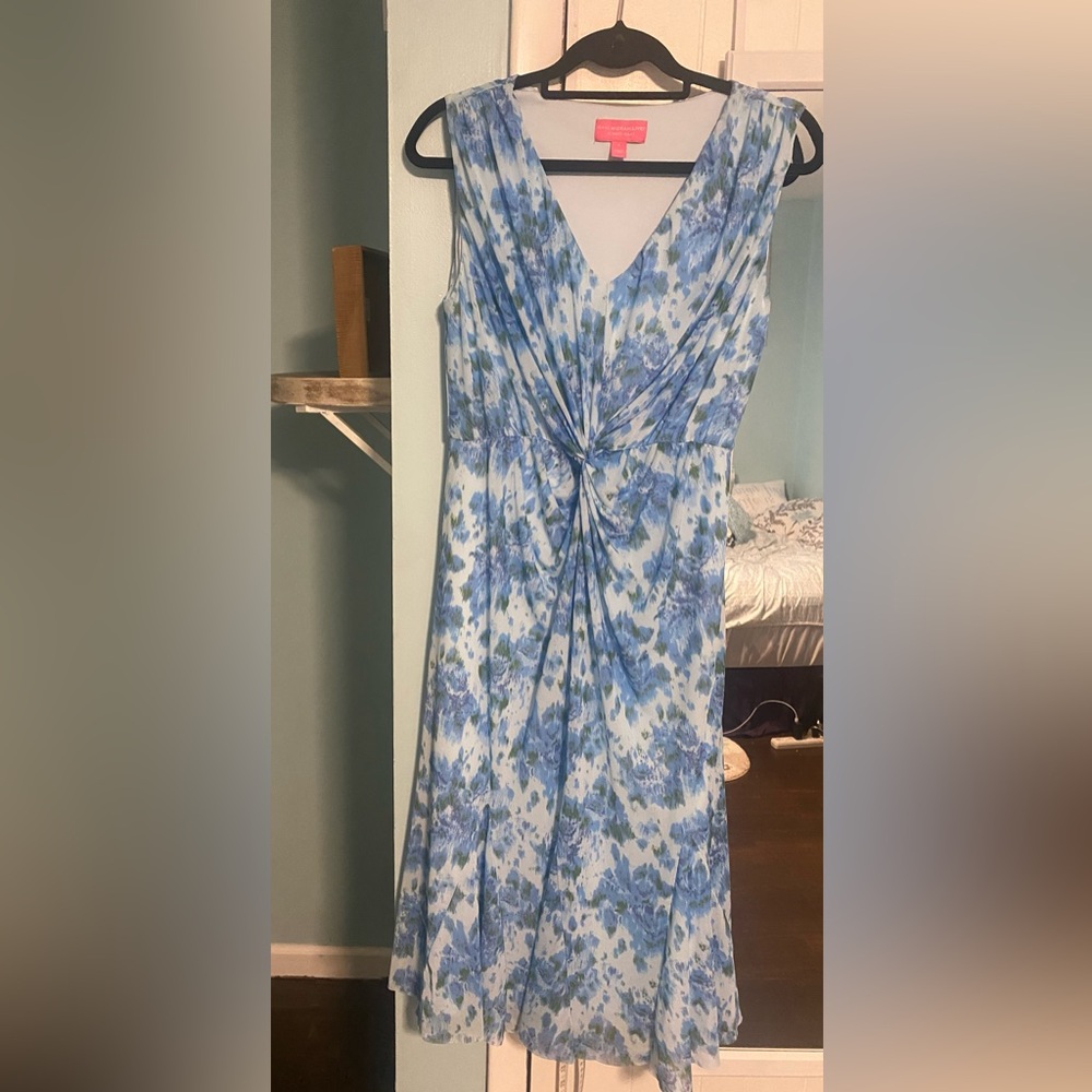 Isaac Mizrahi Blue and White Floral Midi Dress